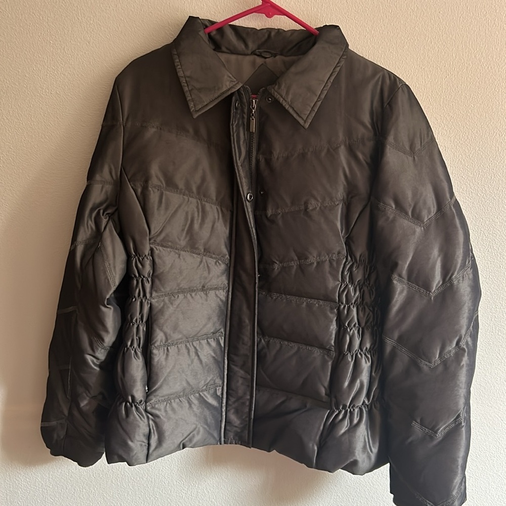 Kristen Blake Down Women's Puffer Brown Full Zip Snap Zip Pockets Jacket.Size:M